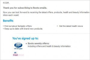 Boots welcome email