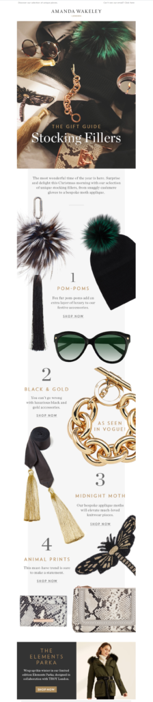 Amanda Wakeley gift guide email design