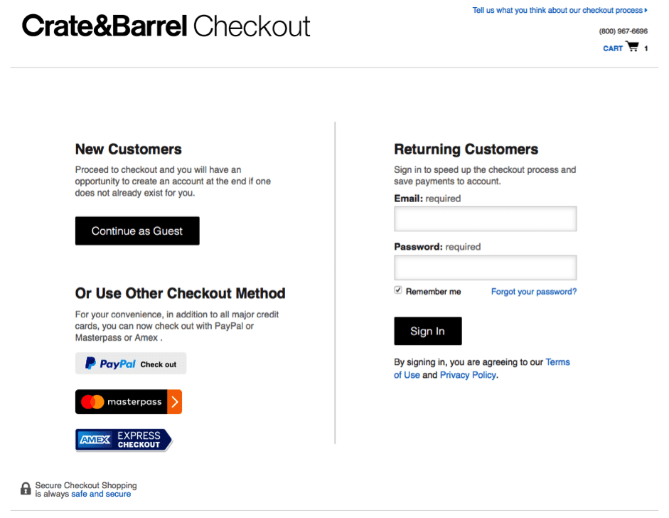 Guest checkout option to reduce cart abandoment