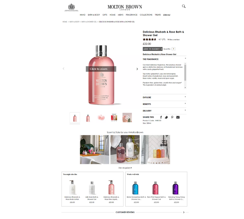 Molton Brown - ecommerce marketing tactics product recommendations