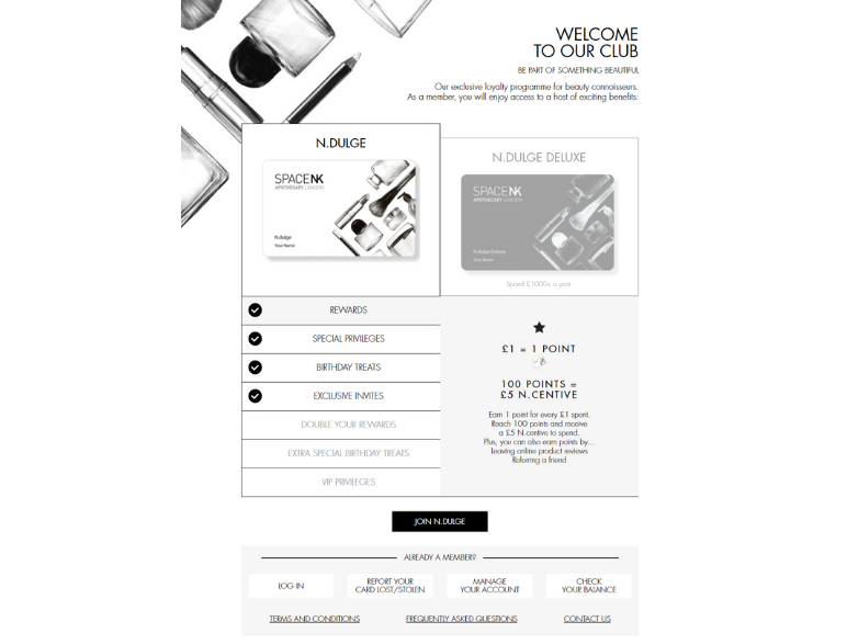 Space NK ecommerce marketing tactic loyalty programs