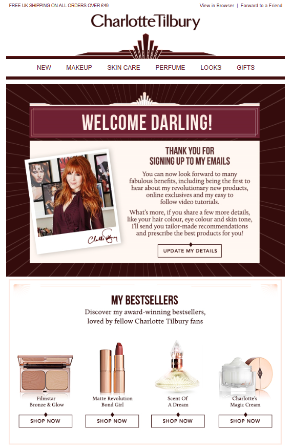 Charlotte Tilbury Welcome email